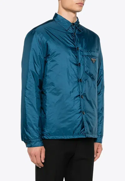 Prada Triangle Logo Padded Jacket In Green