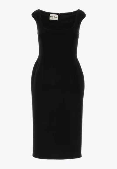 Miu Miu Classic Wool Knee-length Dress In Black