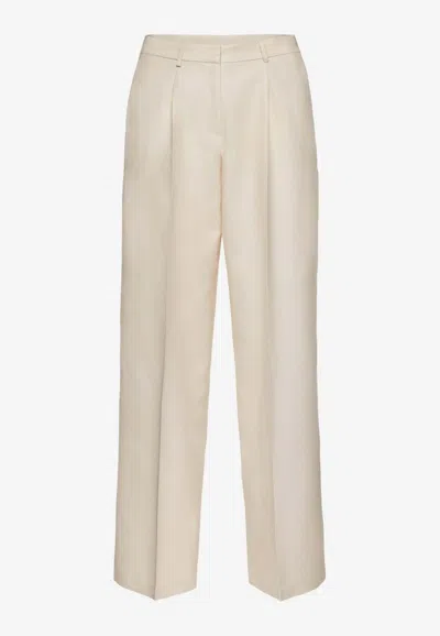 Magda Butrym Wide-leg Tailored Silk Pants In Beige