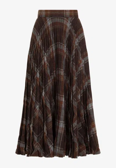 Balenciaga Pleated Skirt With Ruffled Effect In Brown