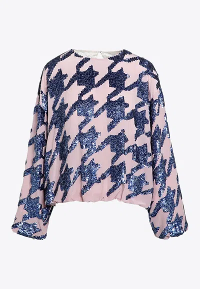 Dries Van Noten Pink Sequined Silk Blouse In Blue