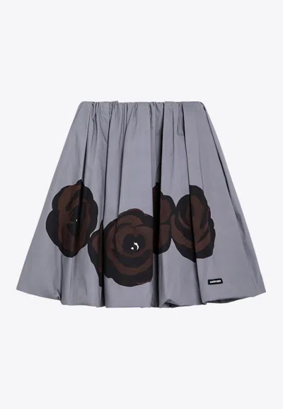 Shop Miu Miu Floral Print Poplin Skirt In Gray