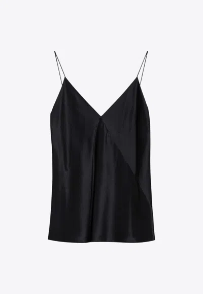 Max Mara Silk V-neck Sleeveless Top With Spaghetti Straps In Black