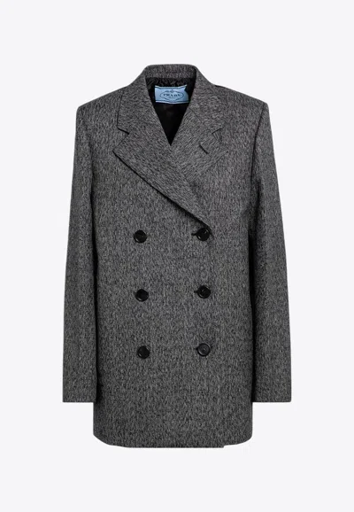 Prada Double-breasted Jacket In Prince Of Wales Women In Gray