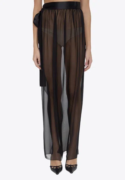 Dolce & Gabbana Belted Midi Chiffon Skirt In Black