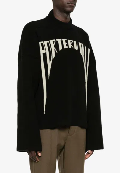 Rick Owens Intarsia-knit Slogan Sweater In Virgin Wool In Black