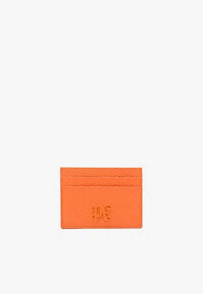 Palm Angels Monogram Grained Leather Cardholder In Orange