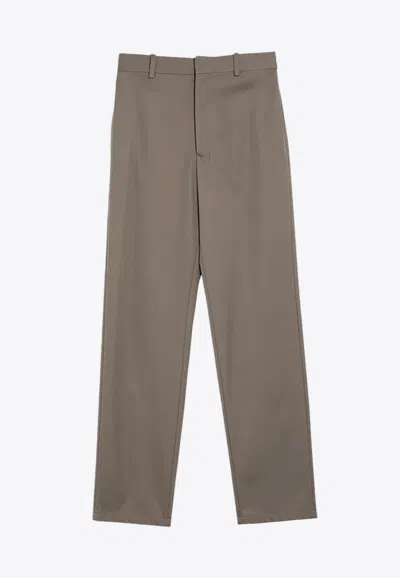 Loewe Pleated Cotton And Silk Pants In Khaki