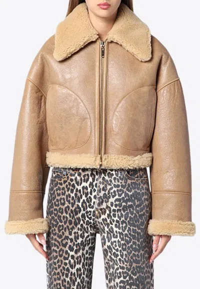 Halfboy Short Sheepskin With Shearling Collar In Beige