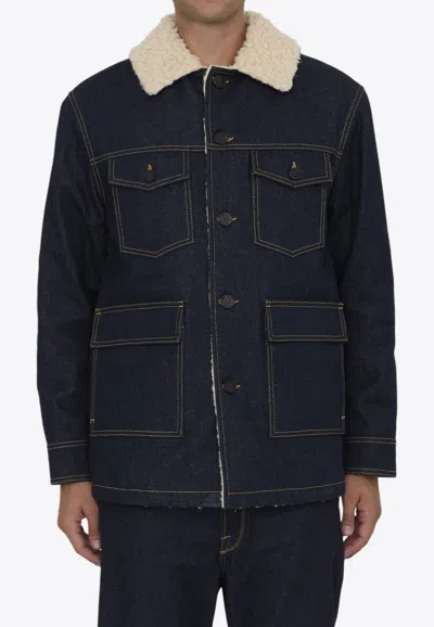 Golden Goose Db Shearling-collar Field Denim Jacket In Blue