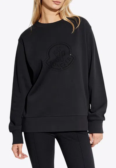 Shop Moncler Crystal Logo Crewneck Sweatshirt In Black