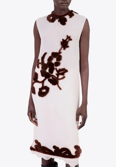 Prada Embroidered Georgette Dress In White