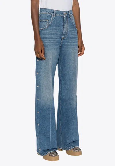 Stella Mccartney Popper-studded Bootcut Denim Jeans In Blue
