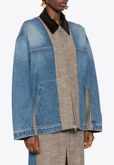 Stella Mccartney Oversized Tweed-paneled Denim Jacket In Blue