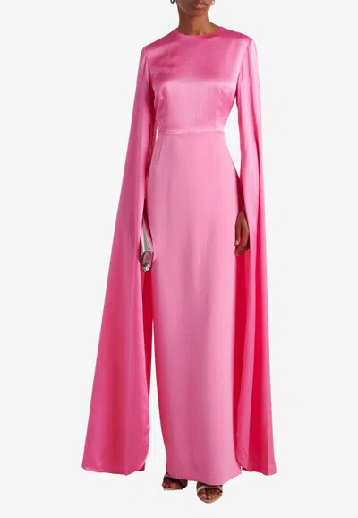 Solace London The Adley Crepe Cape Gown In Pink
