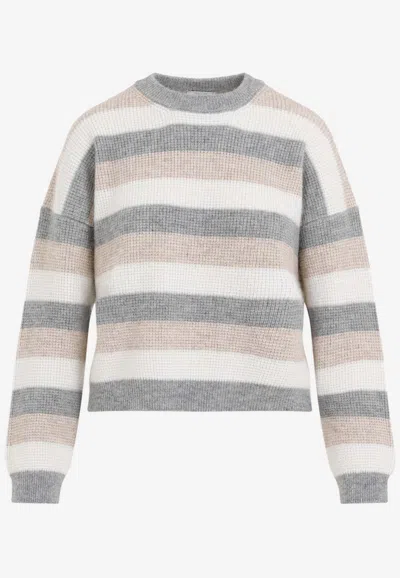 Peserico Striped Wool Silk Cashmere Blend Sweater In Gray