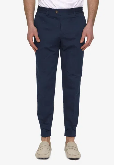 Pt Torino Cotton And Linen Trousers In Blue