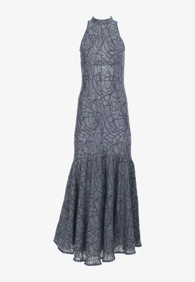 Charo Ruiz Ofelia Embroidered Maxi Dress In Blue