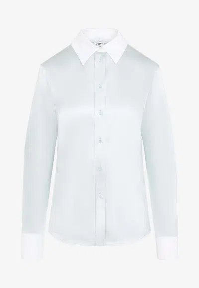 Loewe Silk Shirt With Pointed Collar And Long Sleeves In Blue