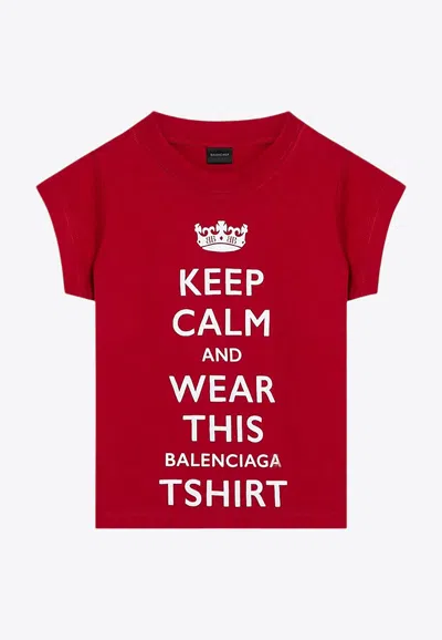 Balenciaga Mini Cropped Crew-neck T-shirt With Keep Calm Logo In Red