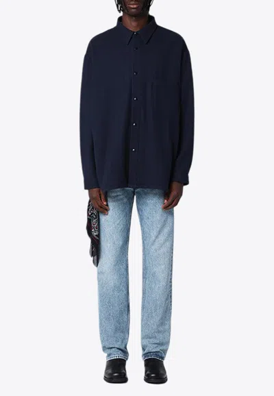 Destin Charcoal Grey Wool And Cashmere Overshirt In Blue