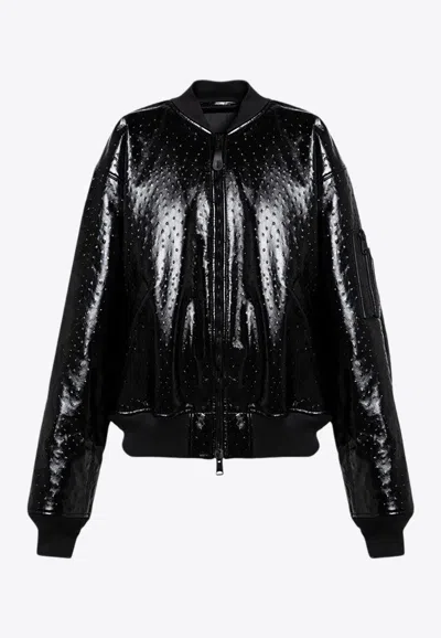 Balenciaga Ostrich-effect Bomber Jacket In Black