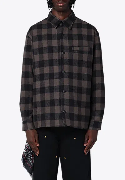 Destin Plaid Check Wool Cashmere Overshirt In Gray
