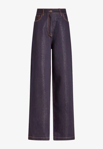 Etro Wide-leg Cotton Blend Jeans In Blue