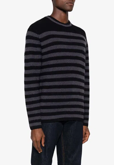 Paul Smith Ps Two-tone Striped Crew-neck Sweater In Black