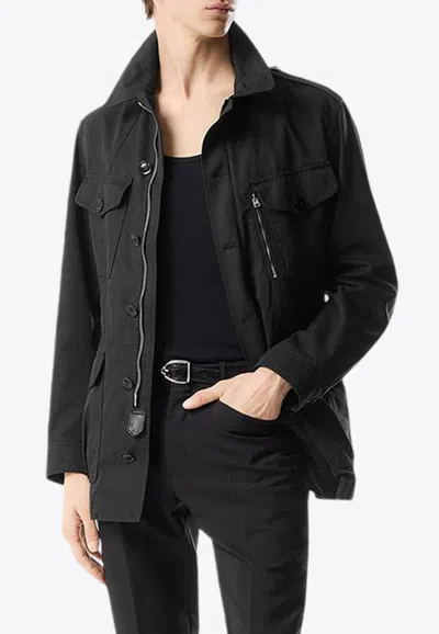 Tom Ford Enzyme Twill Army Jacket In Black
