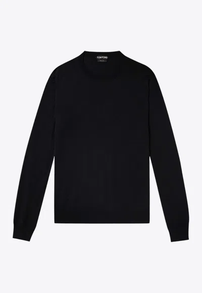 Tom Ford Fine Gauge Wool Knit Crewneck Sweater In Navy