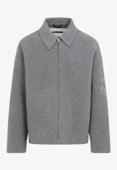 Jil Sander Logo-detail Zip-front Jacket In Gray