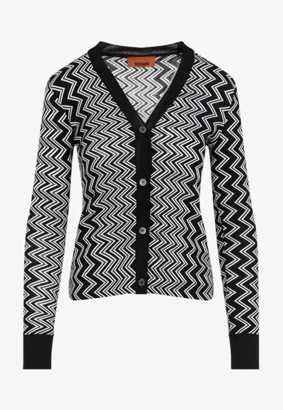 Missoni Buttoned Wool Cardigan Zigzag Stripes In Monochrome
