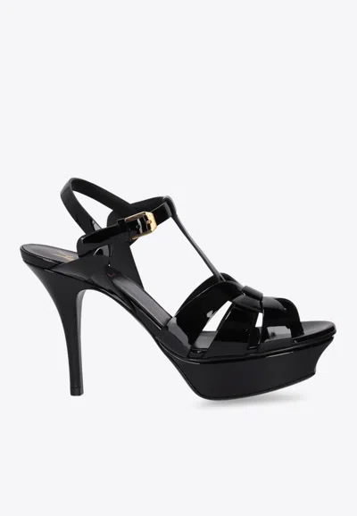 Saint Laurent Tribute Black Sandals With Platform In Patent Leather Woman In Black