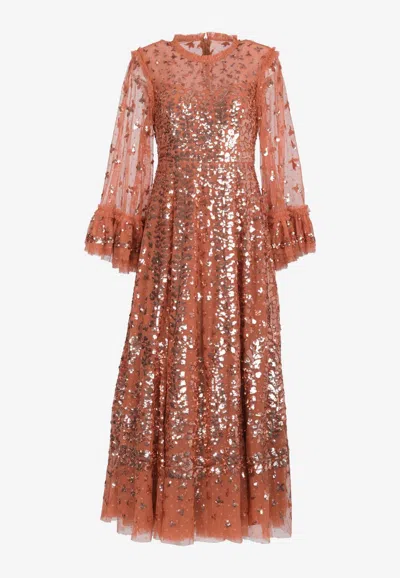 Needle & Thread Fern Sequined Gown In Brown