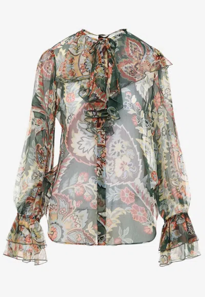 Etro Ruffled Floral-print Silk-crepon Blouse In Multicolor
