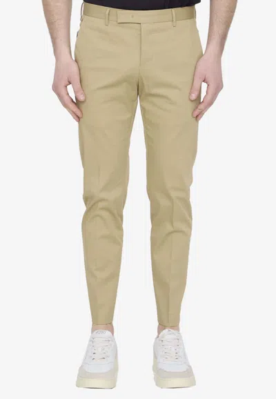 Pt Torino Beige Stretch-design Tapered Trousers In Beige