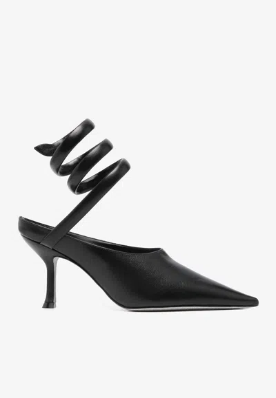 René Caovilla Grace 80 Pointed-toe Leather Pumps In Black
