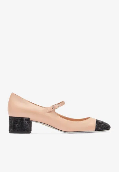 René Caovilla Kristen Bicolor Strass Mary Jane Pumps In Nude