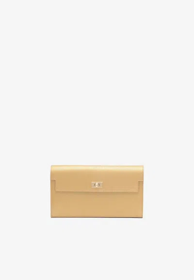 Pre-owned Hermes Kelly Pocket Long Wallet In Dore Chamkila Leather With Gold Hardware