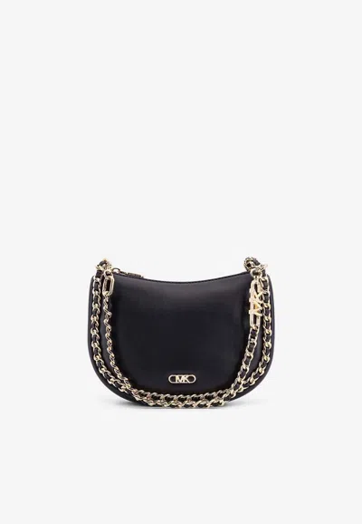 Michael Kors Kendall Leather Shoulder Bag With Frontal Monogram In Black