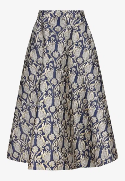 Valentino Metamorphos Tulips Brocade Midi Skirt In Multicolor