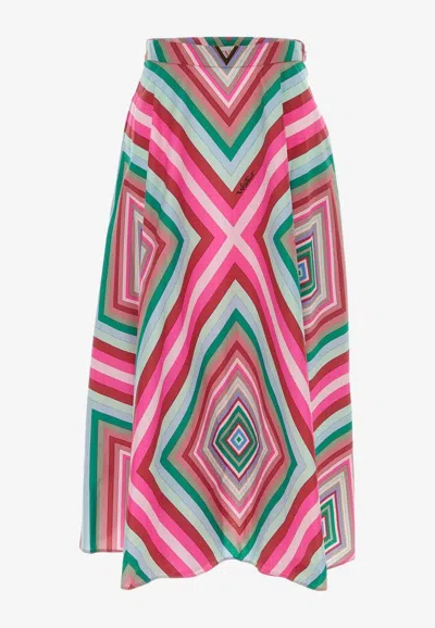 Valentino Geometric Print Midi Skirt In Multicolor