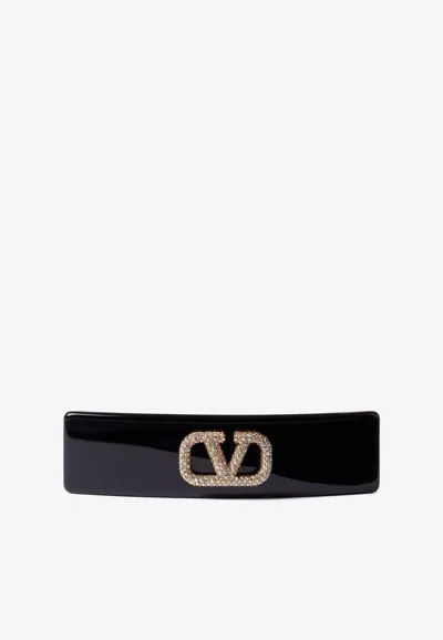 Valentino Black Acetate Vlogo Hair Clip In Black