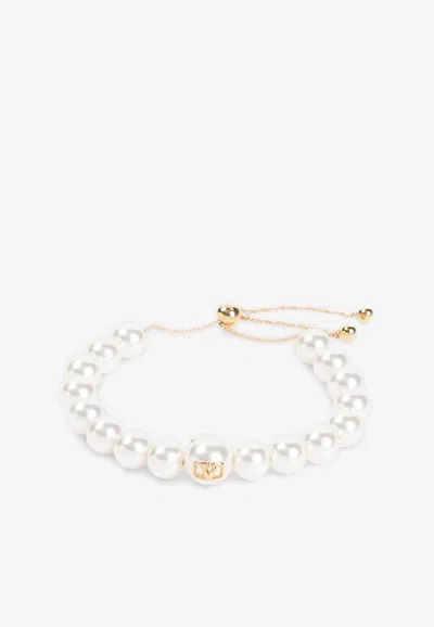 Valentino Pearl Bracelet With Adjustable Closure And Signature Detail In Pearl