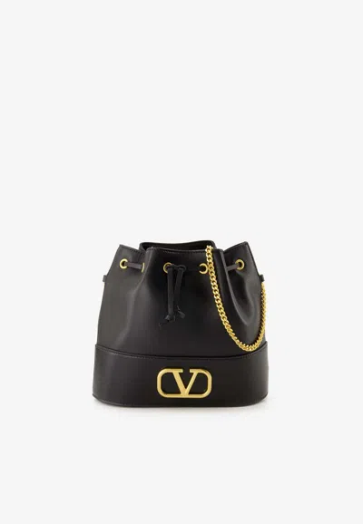 Valentino Chain-link Shoulder Strap Bucket Bag With Gold-tone Hardware In Black