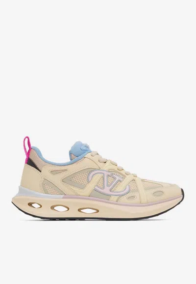 Valentino Garavani Multicolor Leather And Fabric Vlogo Easyjog Sneakers In Beige