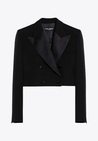 Dolce & Gabbana Cropped Cotton-blend Tuxedo Jacket In Black