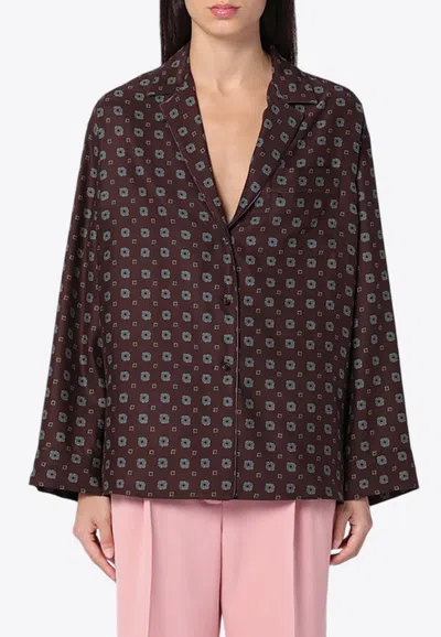 Moschino Couture Printed Silk Shirt In Brown