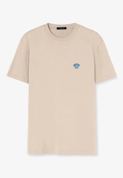 Versace T-shirt Compact Cotton Jersey Fabric And Medusa Pop Embroidery In Brown